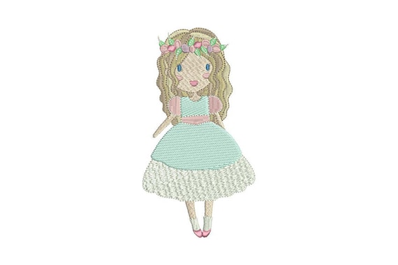 Whimsical Flower Girl Doll Machine Embroidery File design 5x7 inch hoop