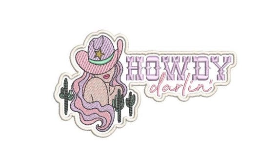 Cowgirl Howdy Darlin Machine Embroidery File design - 5x7 inch hoop - Western Embroidered Patch Design Download