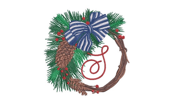 Christmas Pine Cone Wreath Embroidery - Machine Embroidery File - design 5x7 inch hoop - Monogram frame