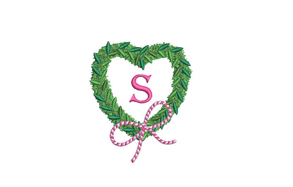 Chinoiserie Boxwood Heart Bow Wreath Embroidery - Hamptons Design - Machine Embroidery File design - 4 x 4 inch hoop - Instant Download