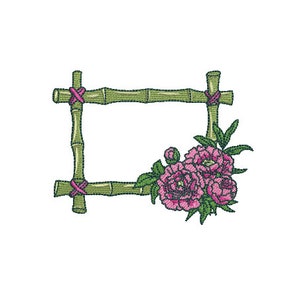Chinoiserie Chic Bamboo Flower Frame - Machine Embroidery File design - 4x4 hoop