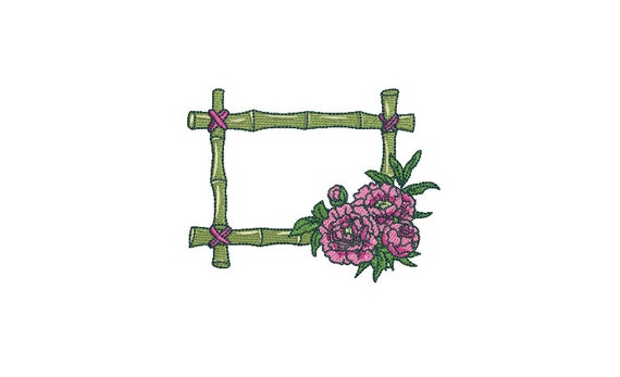 Chinoiserie Chic Bamboo Flower Frame - Machine Embroidery File design - 4x4 hoop