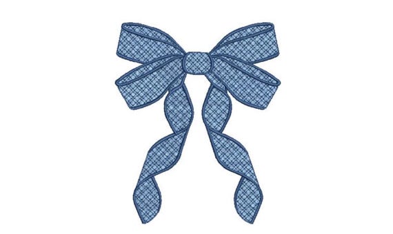 Big Plaid Bow Machine Embroidery File design - 5x7 inch hoop - Blue Bow Embroidery Design