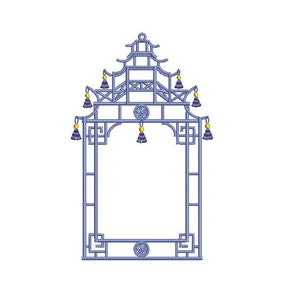 Chinoiserie Chic Monogram Temple Tassel Pagoda Frame Machine Embroidery File design 5x7 hoop