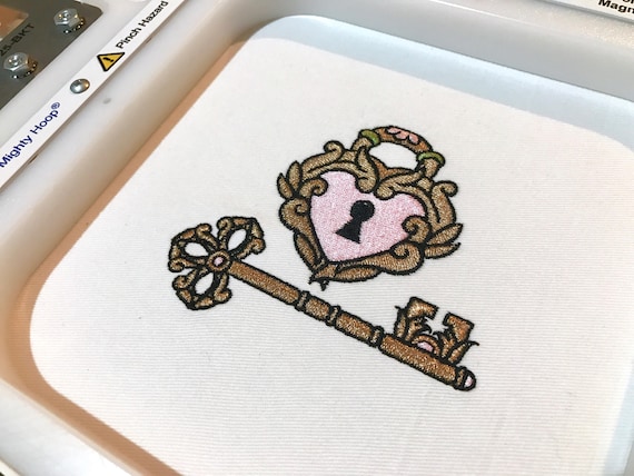 Gold Heart & Key Machine Embroidery File design 4x4 hoop - Wedding Embroidery - Instant download