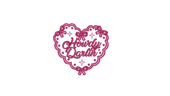 Howdy Darlin Bow Heart Frame - Machine Embroidery File design -  3x3 inch hoop - Cowgirl Embroidery Download