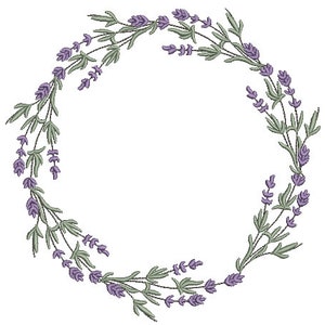 Lavender Wreath Embroidery - Machine Embroidery File - design 8x8 inch hoop - Monogram frame