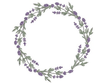 Lavender Wreath Embroidery - Machine Embroidery File - design 8x8 inch hoop - Monogram frame