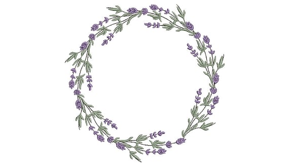 Lavender Wreath Embroidery - Machine Embroidery File - design 8x8 inch hoop - Monogram frame