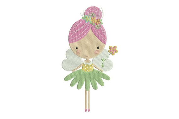 Flower Fairy Doll Machine Embroidery File design 5x7 inch hoop - Flower Fairy 1