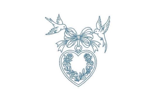 Bluebird Bow Heart Locket Outline Monogram Frame - Machine Embroidery File design -  4x4 inch hoop - Letters Not Included