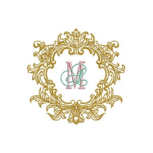 Baroque Flower Frame - Machine Embroidery File design - 4x4 inch hoop - Monogram Frame