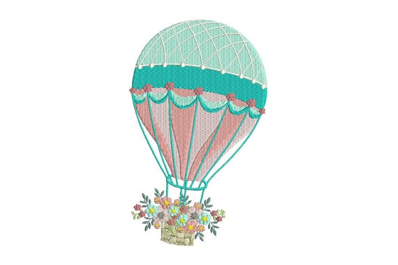 Shabby Chic Hot air Balloon Embroidery Design Machine Embroidery File design 5x7 hoop