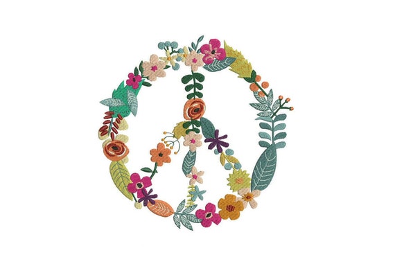 Machine Embroidery Whimsical Peace Flower Wreath Machine Embroidery File design 8x12 inch hoop