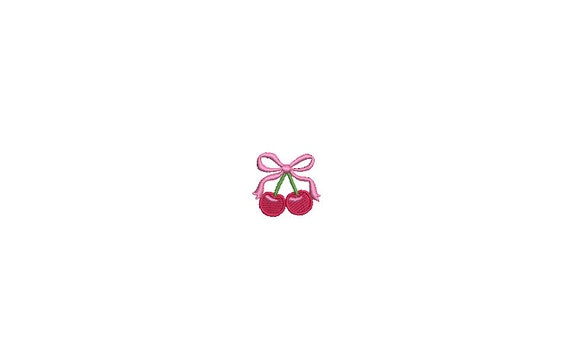 Mini Bow Cherries Embroidery Design - Machine Embroidery Instant Download - Cherries Coquette Bow - 1x1 inches