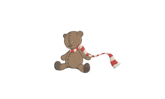 Teddy Bear Scarf embroidery - Machine Embroidery File design - 4x4 inch hoop - Instant download Embroidery File