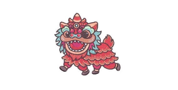 Lion Dance Machine Embroidery File design  - 4x4 hoop - Lunar New Year -Chinoiserie Embroidery Download
