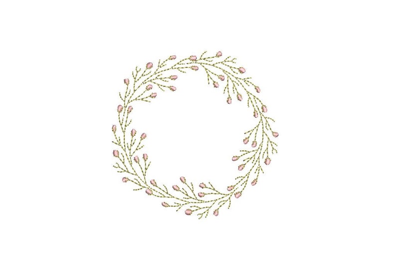 Instant download monogram Frame 4x4 inch hoop Tiny Bud Wreath- Machine Embroidery File design