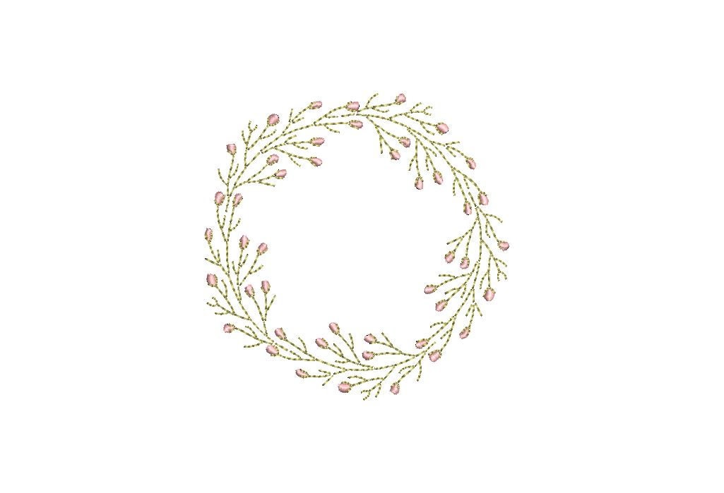 Instant download monogram Frame 4x4 inch hoop Tiny Bud Wreath- Machine Embroidery File design