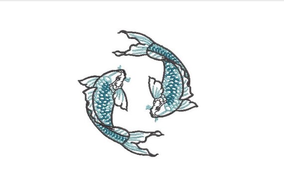 Two Koi Fish Machine Embroidery File design - 4x4 inch hoop - Koi Embroidery Design