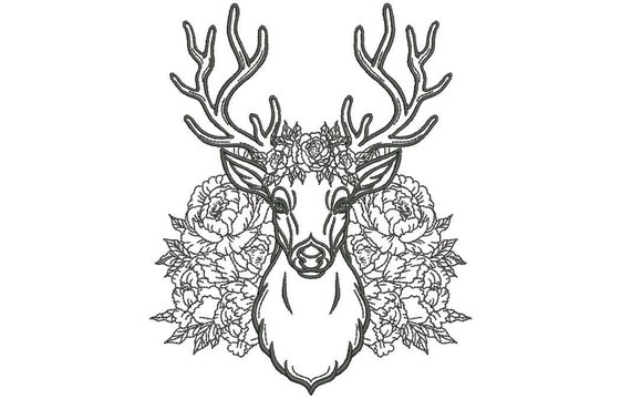 Machine Embroidery Floral Deer Antlers With Flowers Bohemian Machine Embroidery File design 5x7 hoop