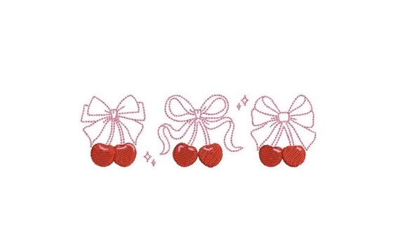 Cherry Coquette Bows  - Machine Embroidery File design 5 x 7 inch hoop - Cherry Embroidery Design