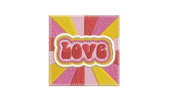 Love Square Patch Machine Embroidery File design - 4x4 inch hoop  -instant download - Embroidery Design - Heart Embroidery