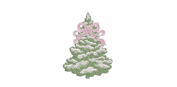 Xmas Tree - Machine Embroidery File design - 4 x 4 inch hoop - Pink Bow Christmas Tree Embroidery