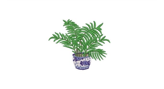 Chinoiserie Palm Embroidery - Hamptons Pot Plant - Machine Embroidery File design - 4 x 4 inch hoop - Instant Download