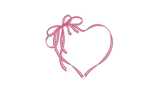 Heart Ribbon Frame - Machine Embroidery File design - 4x4 inch hoop - Monogram Frame - Heart Embroidery Design