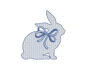 リボンをつけたウサギ - ミシン刺繍ファイルデザイン 4 x 4インチフープ - イースター刺繍デザイン