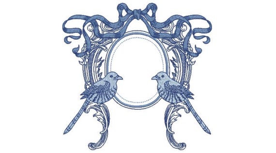 Bird Bow Crest - Machine Embroidery File design - 8 x 8 inch hoop - monogram Frame - Instant download