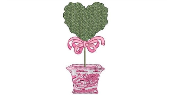 Chinoiserie Heart Topiary Tree Embroidery Design -  Machine Embroidery File design - 5 x 7 inch hoop - Instant Download