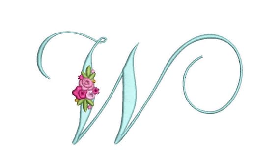 Pretty Rose Script LETTER W  Machine Embroidery File design - 6 x 10 inch hoop - Monogram design