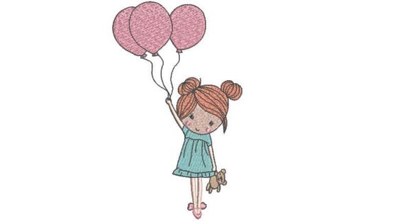 Girl Balloons Embroidery Design - Machine Embroidery File design - 5x7 hoop - Birthday Embroidery Design