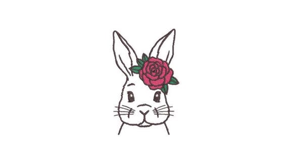 Bunny Rose Machine Embroidery Design - Embroidery File design - 4x4 inch hoop - 10cm x 10cm hoop