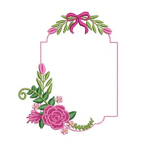 Pink Flower Frame - Machine Embroidery File design - 4x4 inch hoop - monogram Frame - Instant download
