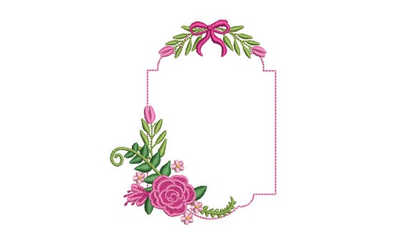 Pink Flower Frame - Machine Embroidery File design - 4x4 inch hoop - monogram Frame - Instant download