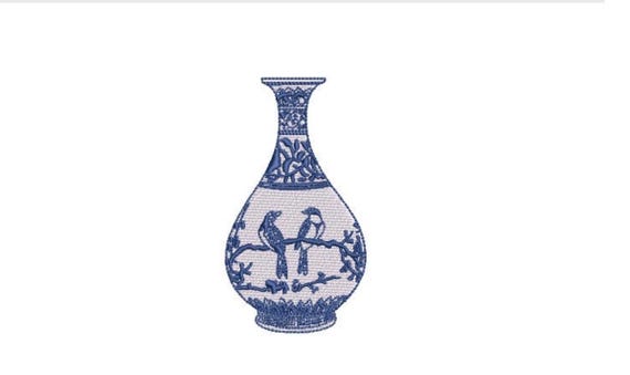 Chinoiserie Vase - Filled Machine Embroidery File design  - 4x4 inch hoop - Ginger Jar