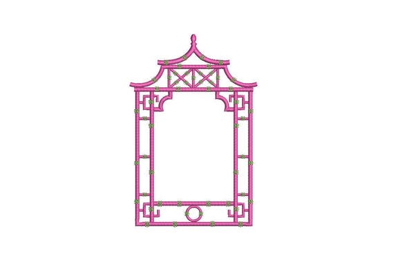 Chinoiserie Chic Monogram Pagoda Frame #2 Machine Embroidery File design 5x7 hoop