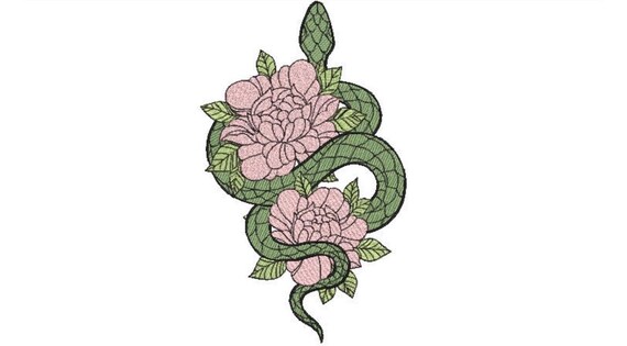 Snake Flowers Filled  Embroidery Design - Modern Machine Embroidery File design - 7x12 inch hoop - instant download