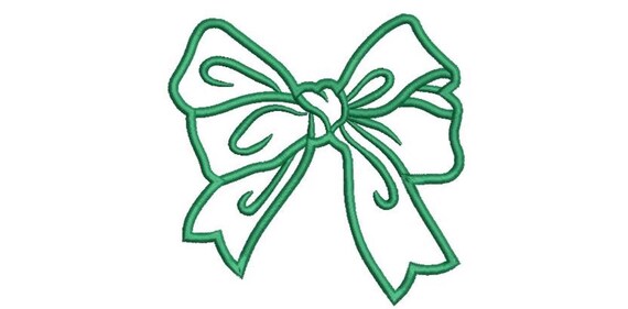 Pretty Green Bow Applique Machine Embroidery File design 5x7 hoop - Ribbon Bow Applique Download