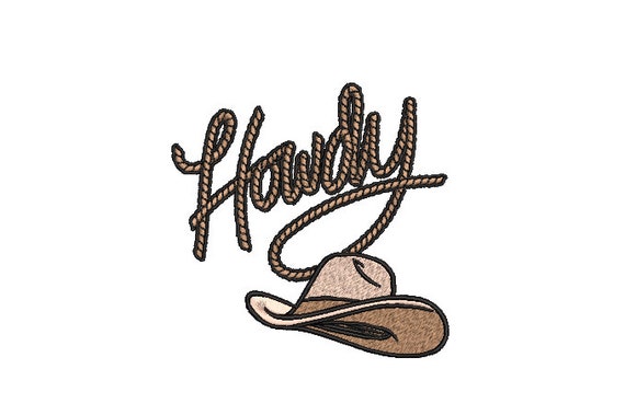 Cowboy Rope Howdy and Hat Machine Embroidery File design - 4x4 inch hoop - Cowgirl Download