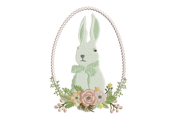 Machine Embroidery Whimsical Easter Egg & Bunny Wreath Embroidery File design 5x7 inch hoop