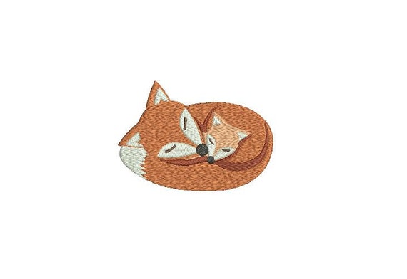 Fox Embroidery - Machine Embroidery Woodland Fox & Baby Machine Embroidery File design 4 x 4 inch hoop