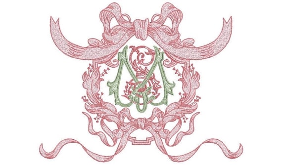 Antique Bow Frame Machine Embroidery File design -  8x12 inch hoop - Monogram Frame. Monogram not included.