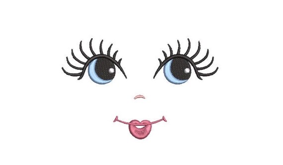 ITH In The Hoop Handmade look Big Lashes Doll Face Machine Embroidery File design 5x7 doll face embroidery