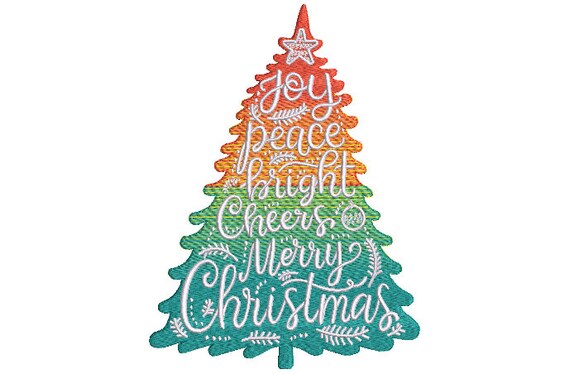 Rainbow Xmas Tree Embroidery - Machine Embroidery File design  - 5x7 inch hoop - Christmas Embroidery