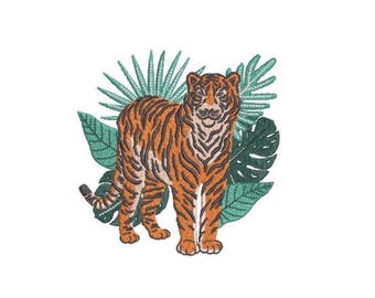 Tiger Palms Machine Embroidery File design - 4x4 inch hoop - Chinoiserie Embroidery Design - Tiger Design Download