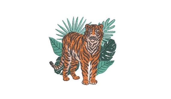 Tiger Palms Machine Embroidery File design - 4x4 inch hoop - Chinoiserie Embroidery Design - Tiger Design Download